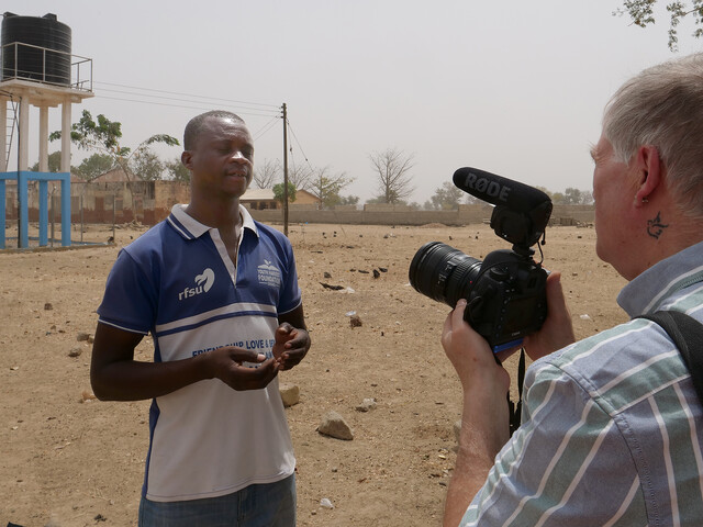 Clement Akazeire Nyaaba, head teacher of Foe Primary School B, being interviewed 