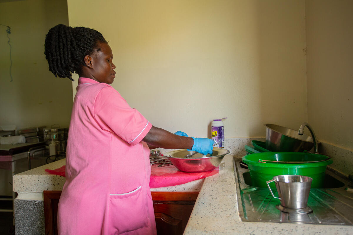 Delivery room work station improved with Terazzo and running water for infection control and prevention. Photo credit: Amref